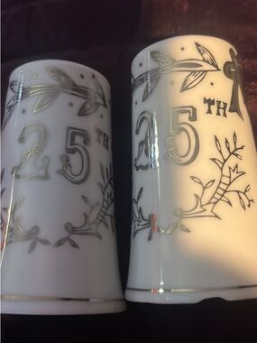 Anniversary 25th Silver Accent Ceramic Votive Candle Holders